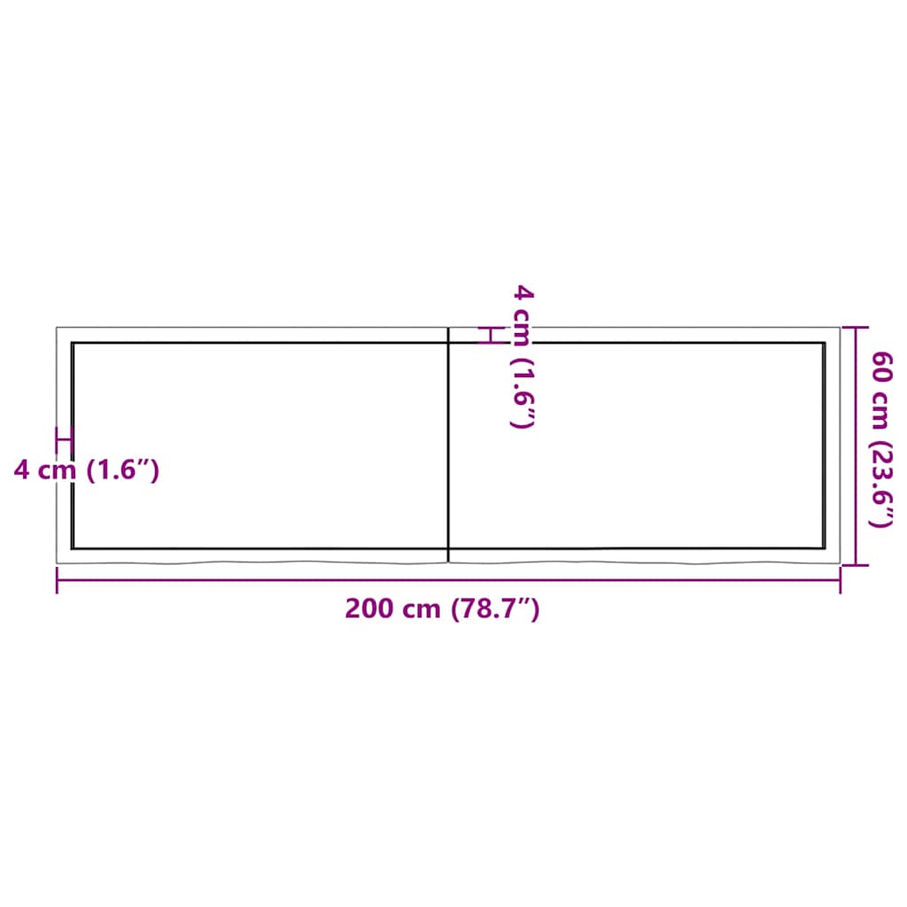 Tischplatte Dunkelbraun 200x60x(2-4)cm Massivholz Eiche