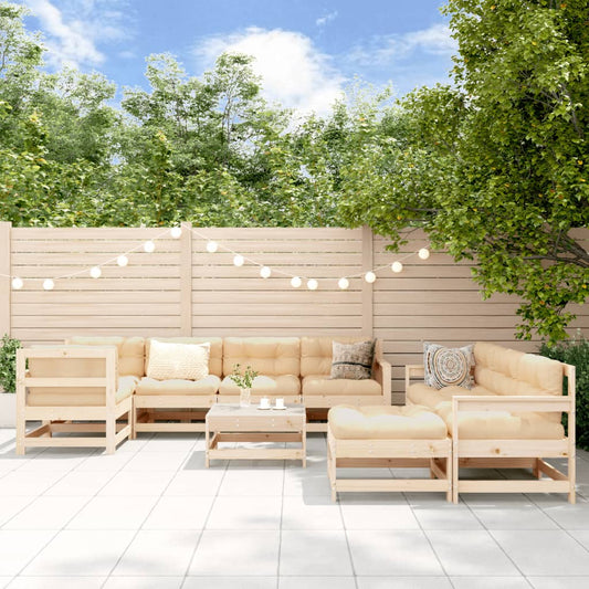 Salon de jardin 10 pièces avec coussins en bois massif