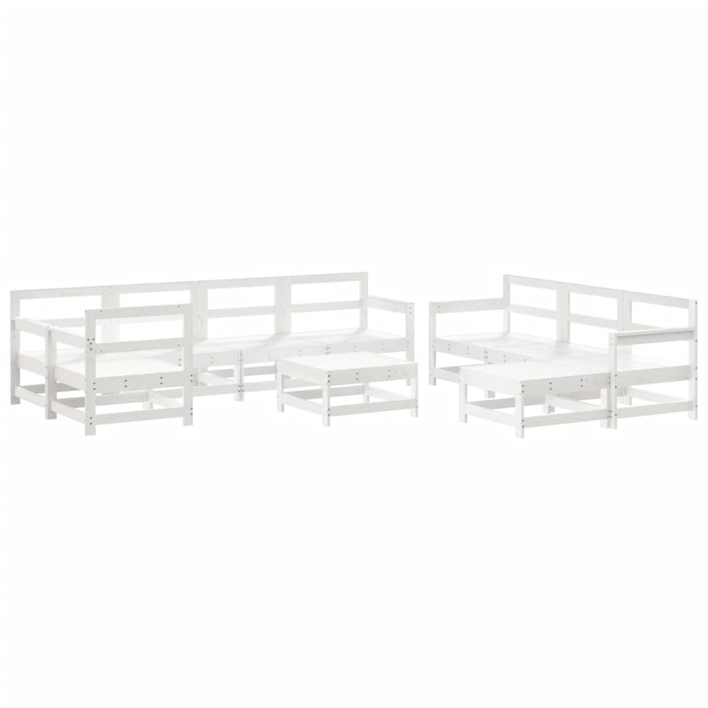 Salon de jardin 10 pièces avec coussins, blanc, bois massif