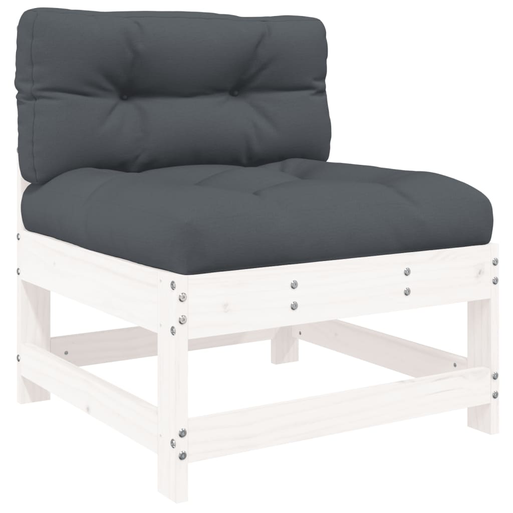 Salon de jardin 10 pièces avec coussins, blanc, bois massif