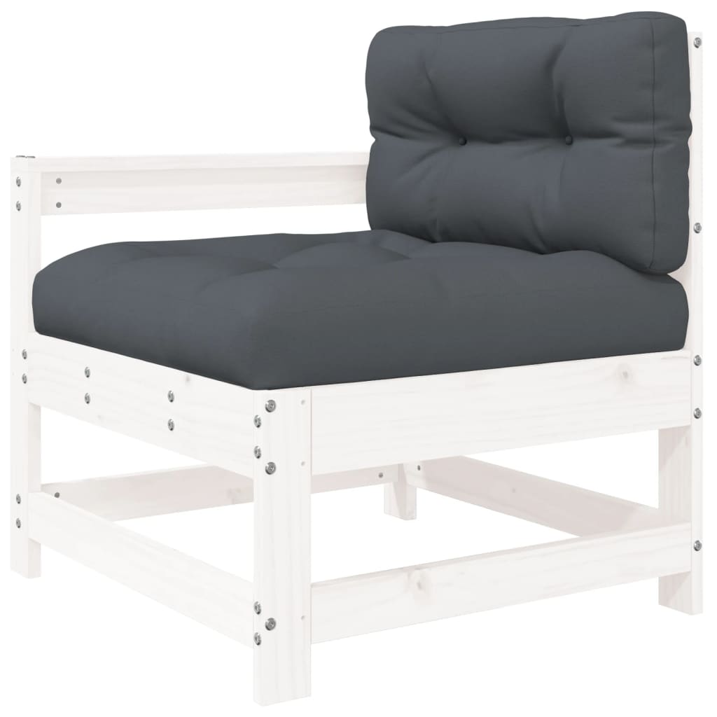 Salon de jardin 10 pièces avec coussins, blanc, bois massif