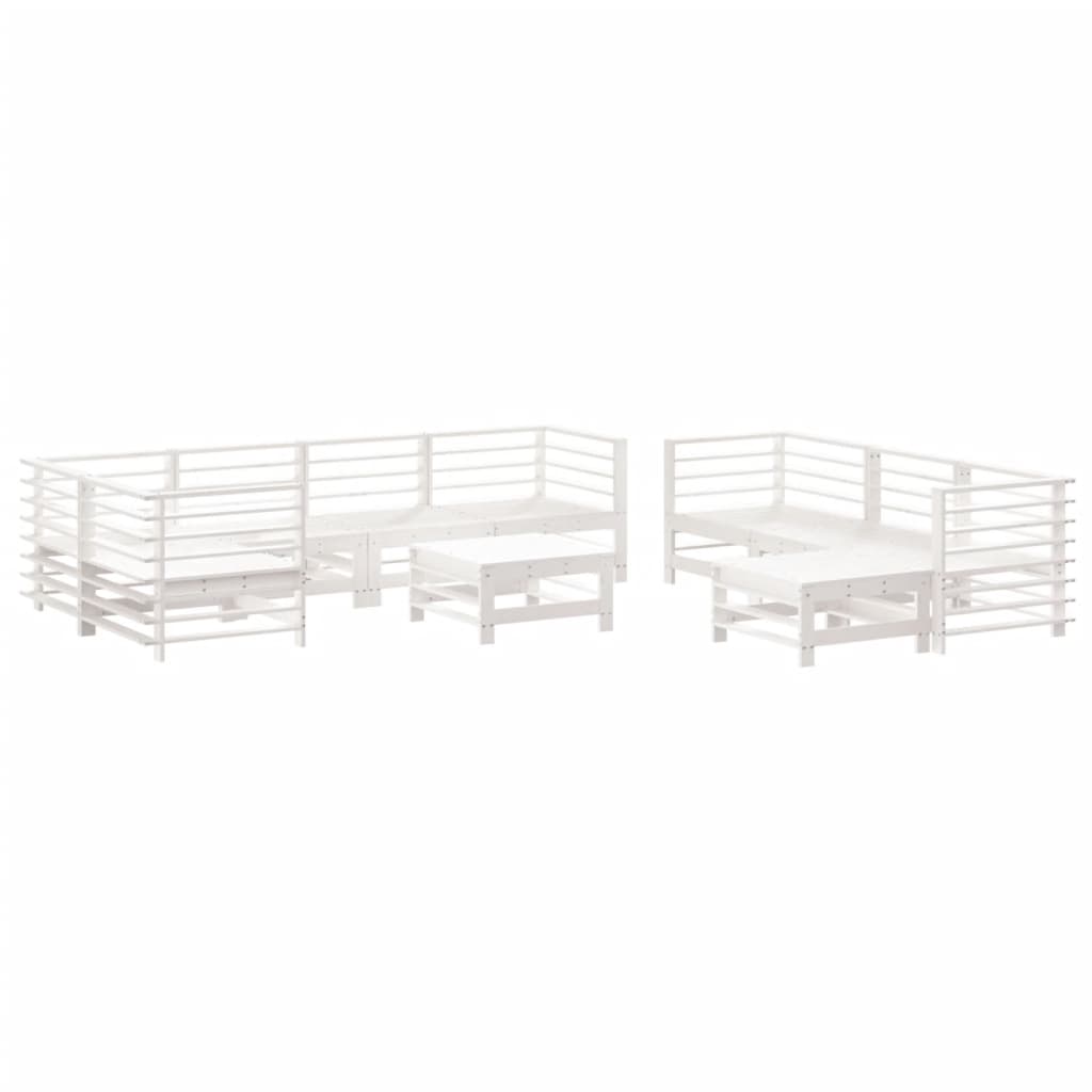 Salon de jardin 10 pièces avec coussins, blanc, bois massif