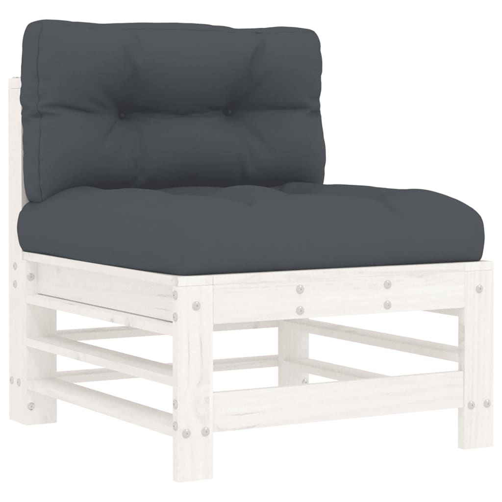 Salon de jardin 10 pièces avec coussins, blanc, bois massif