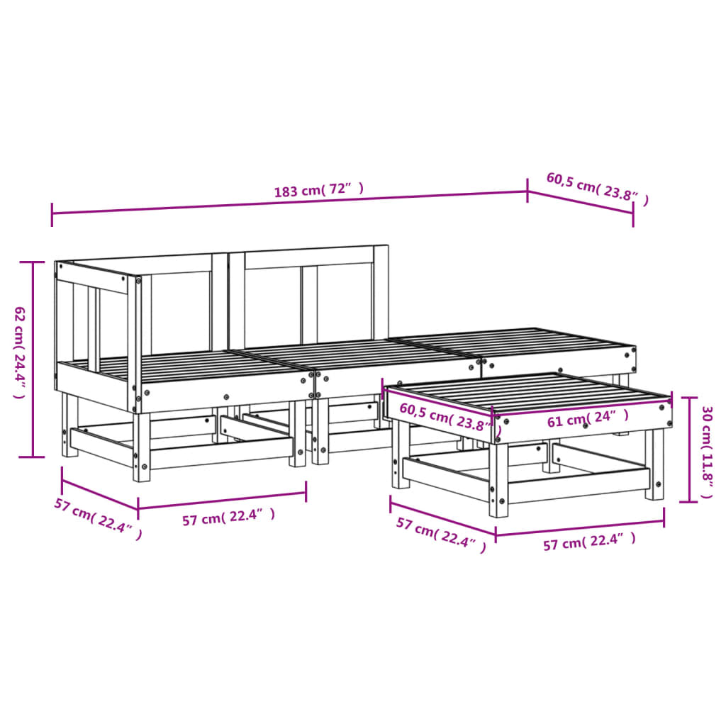 4-tlg. Garten-Lounge-Set Massivholz Douglasie