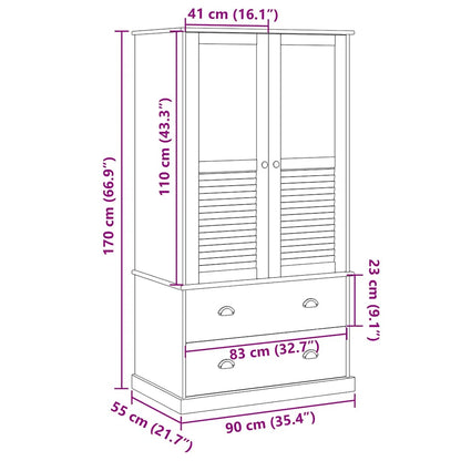 Kleiderschrank VIGO Weiß 90x55x170 cm Massivholz Kiefer