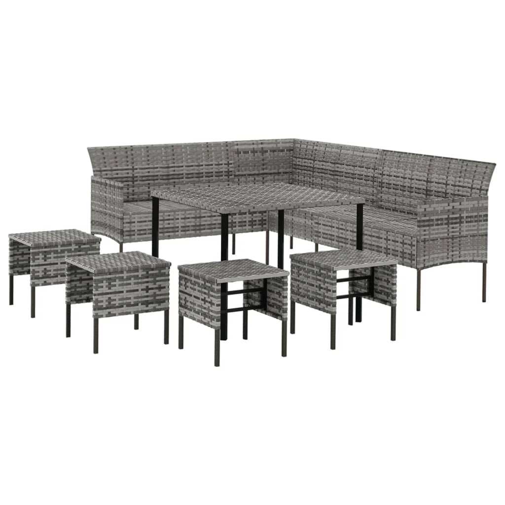 6-tlg. Garten-Essgruppe mit Kissen Grau Poly Rattan