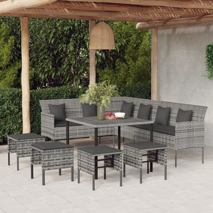 6-tlg. Garten-Essgruppe mit Kissen Grau Poly Rattan