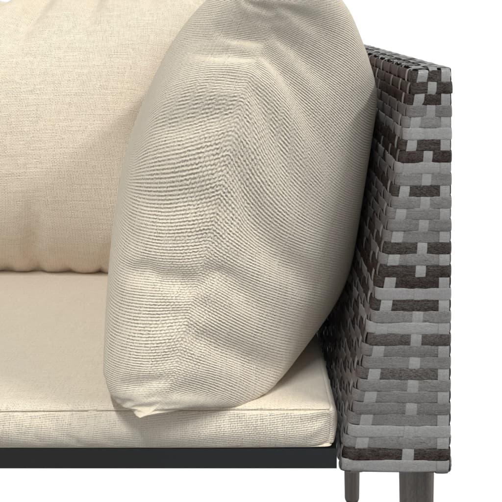 5-tlg. Garten-Lounge-Set mit Kissen Grau Poly Rattan
