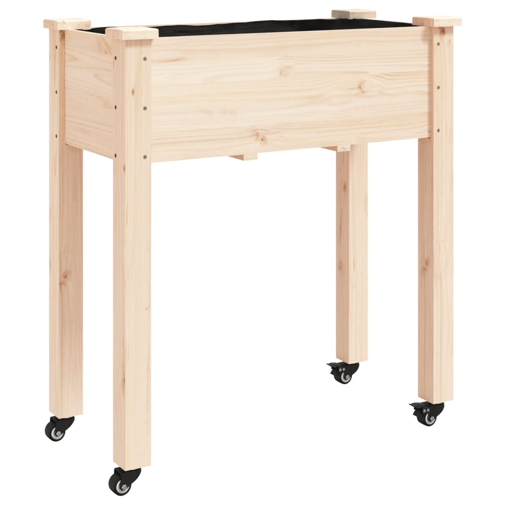 Pflanzkübel mit Einsatz und Rollen 71x37x80 cm Massivholz Tanne