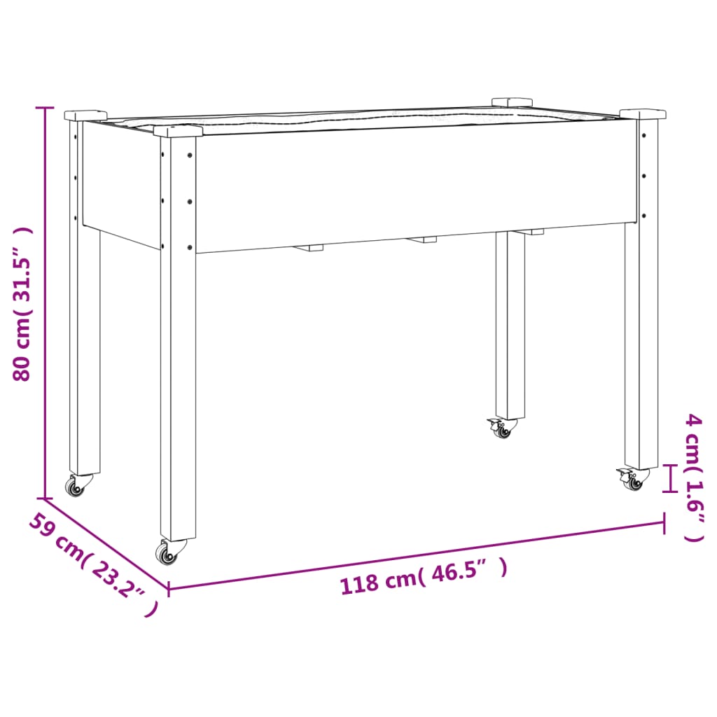 Pflanzkübel mit Einsatz und Rollen 118x59x80cm Massivholz Tanne