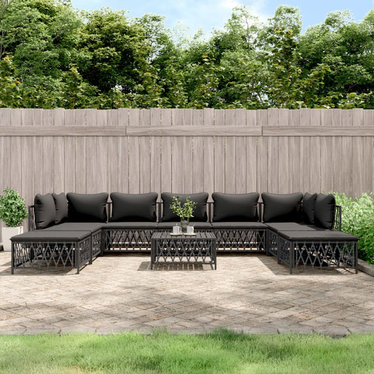 10-tlg. Garten-Lounge-Set mit Kissen Anthrazit Stahl