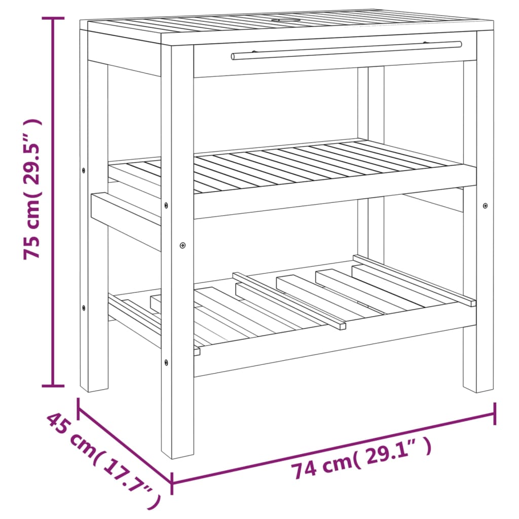 Waschtisch mit 2 Ablagen 74x45x75 cm Massivholz