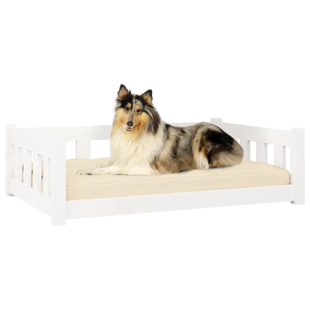 Lit pour chien blanc 95,5x65,5x28 cm en bois de pin massif