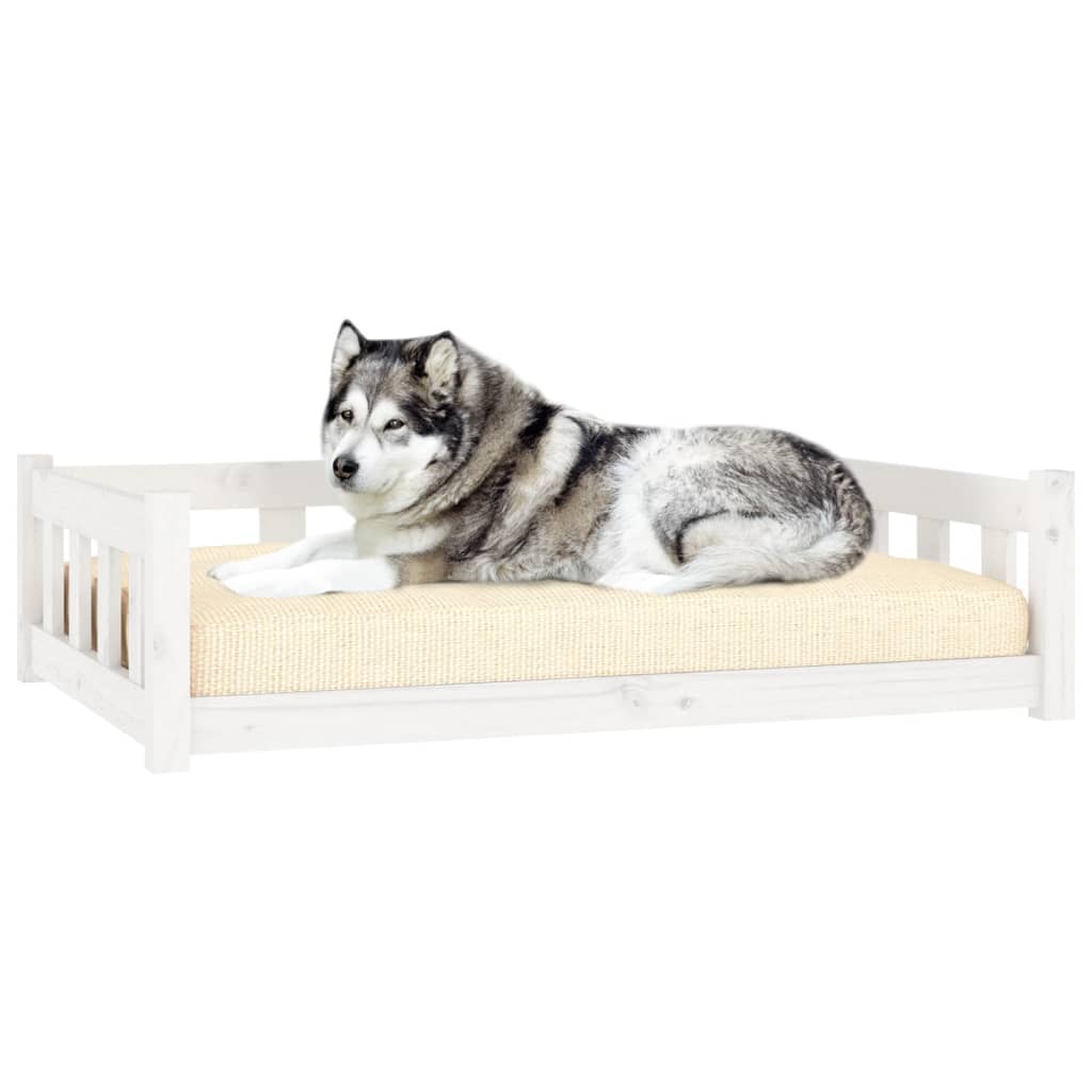 Lit pour chien blanc 105,5x75,5x28 cm en bois de pin massif