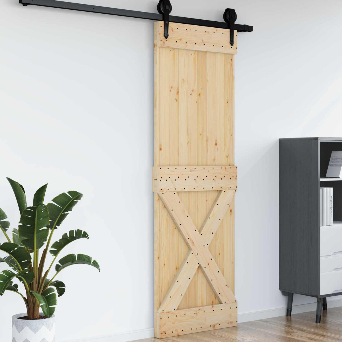 Tür mit Kreuz-Design NARVIK 70x210cm Massivkiefer (Unbehandelt)