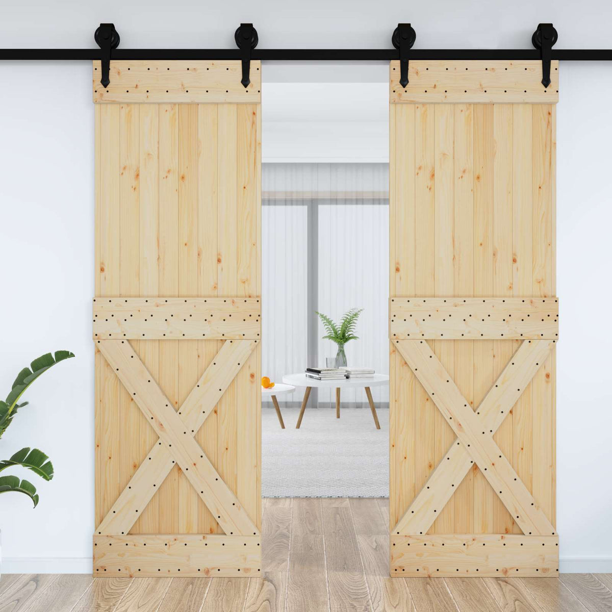 Tür mit Kreuz-Design NARVIK 70x210cm Massivkiefer (Unbehandelt)