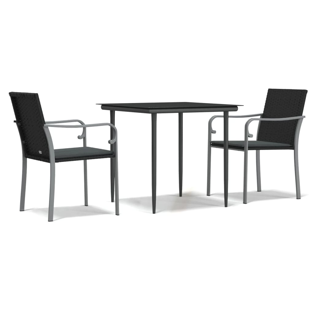 3-tlg. Garten-Essgruppe mit Kissen Poly Rattan und Stahl