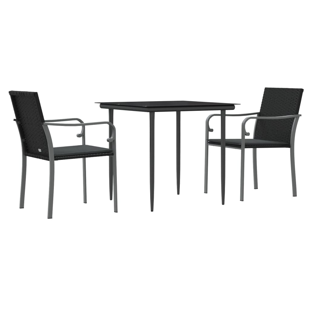 3-tlg. Garten-Essgruppe mit Kissen Poly Rattan und Stahl