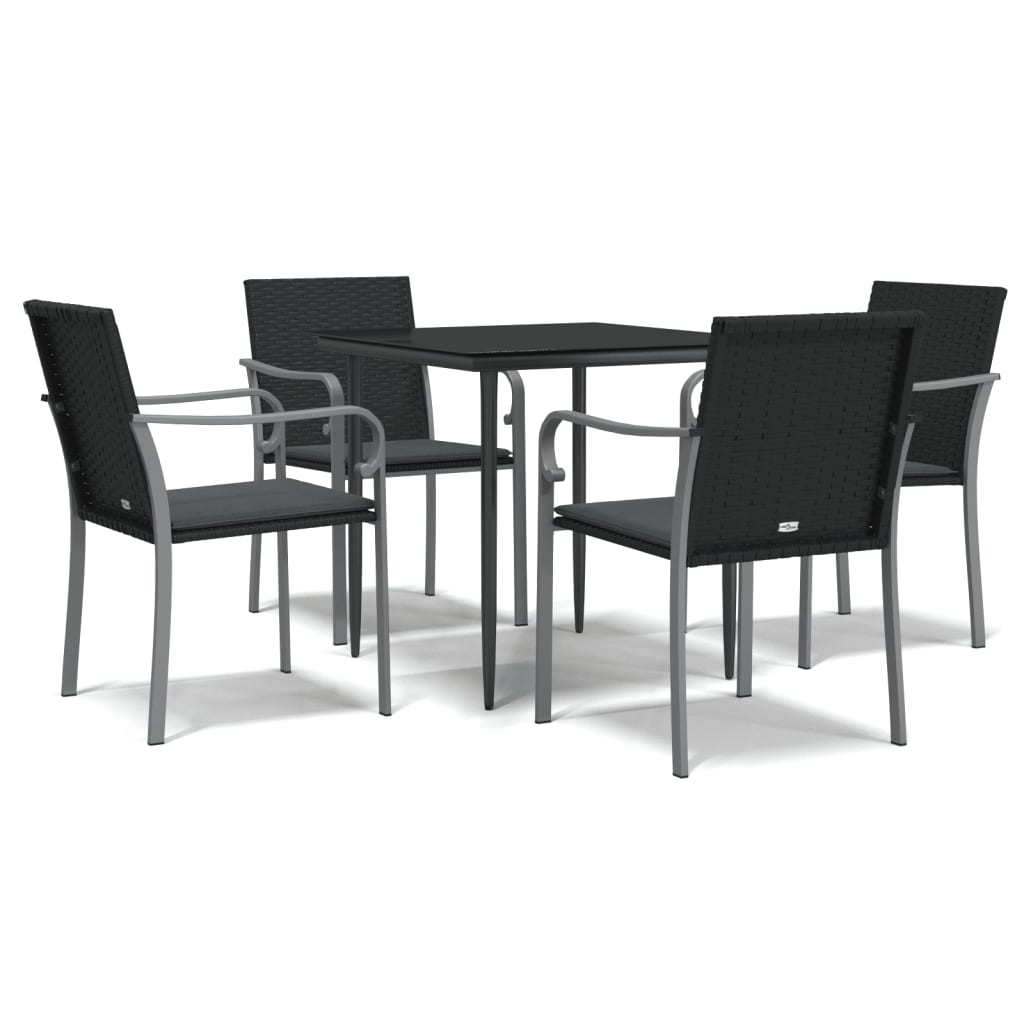 5-tlg. Garten-Essgruppe mit Kissen Poly Rattan und Stahl