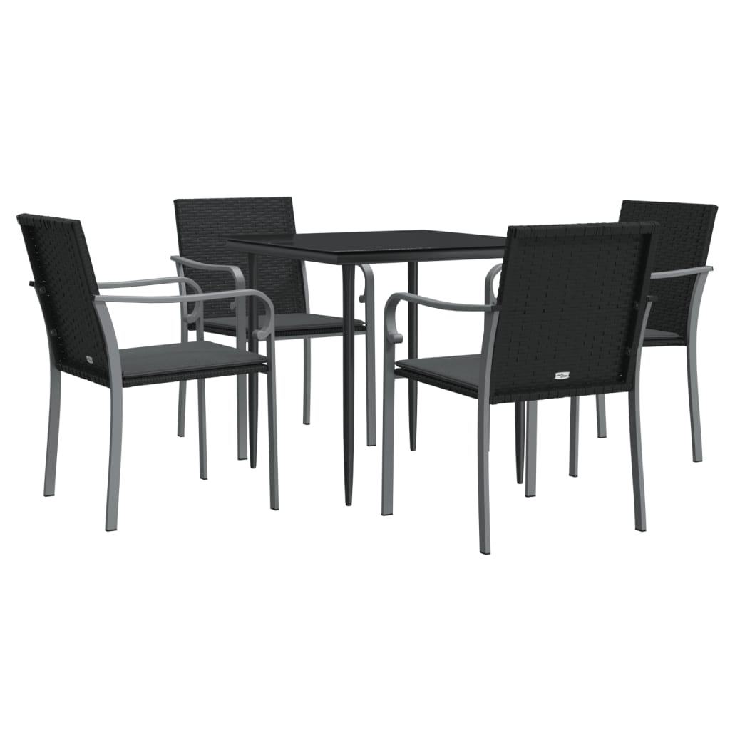 5-tlg. Garten-Essgruppe mit Kissen Poly Rattan und Stahl