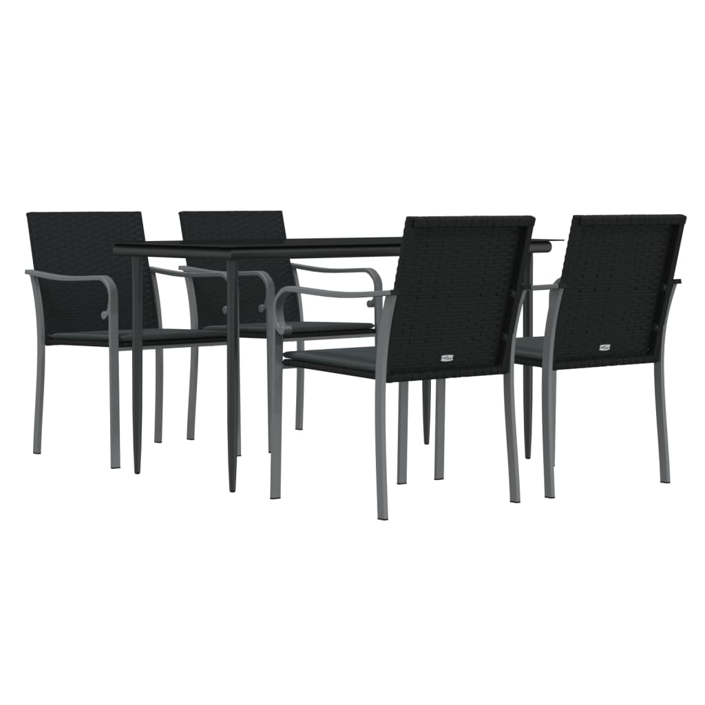 5-tlg. Garten-Essgruppe mit Kissen Poly Rattan und Stahl