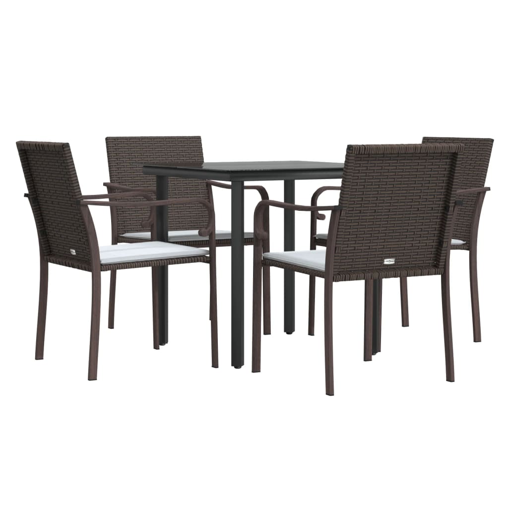5-tlg. Garten-Essgruppe mit Kissen Poly Rattan und Stahl