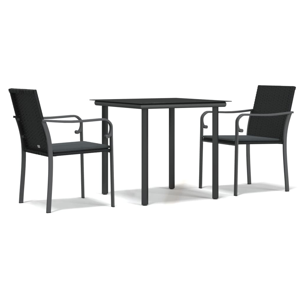 3-tlg. Garten-Essgruppe mit Kissen Poly Rattan und Stahl