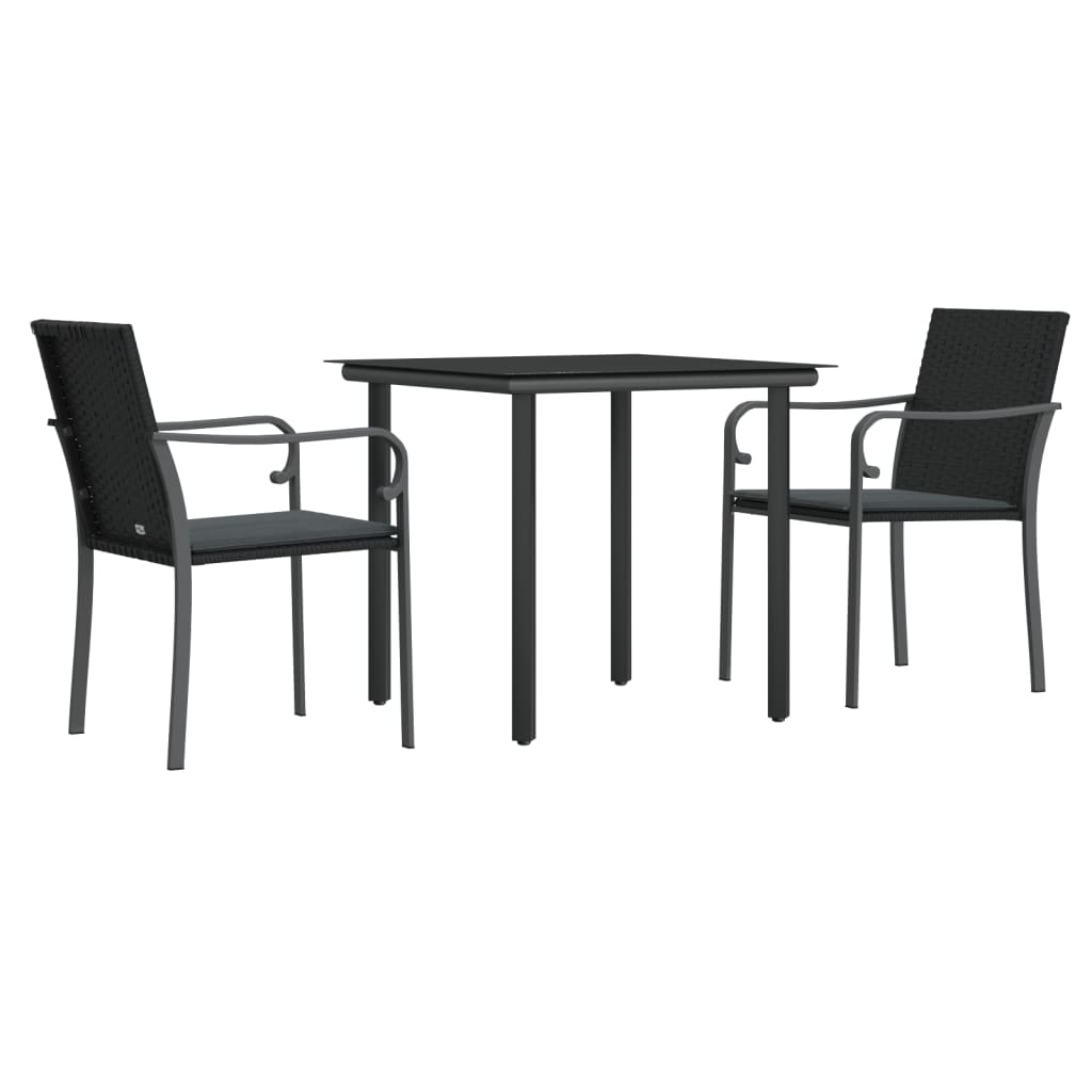 3-tlg. Garten-Essgruppe mit Kissen Poly Rattan und Stahl