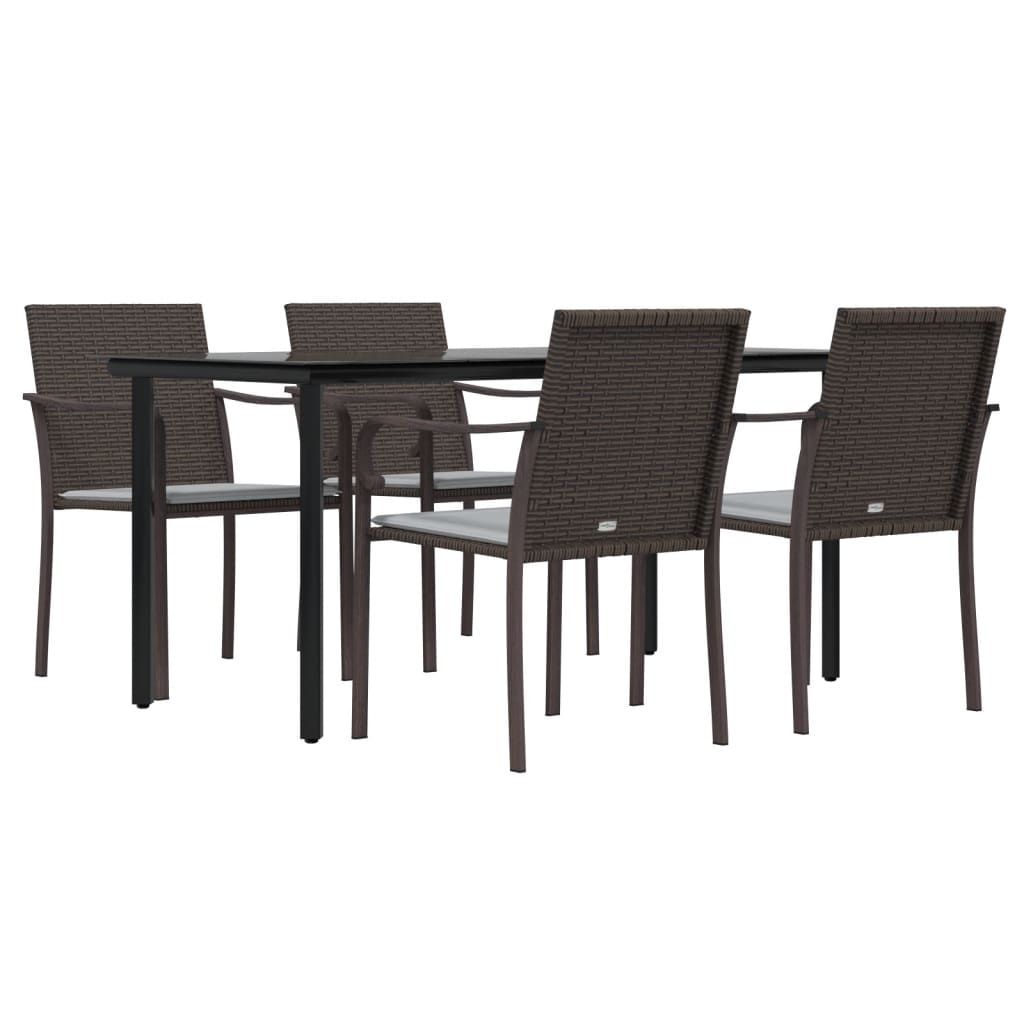 5-tlg. Garten-Essgruppe mit Kissen Poly Rattan und Stahl