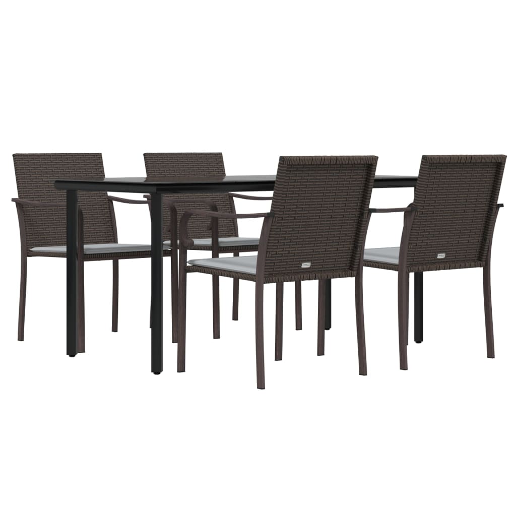 5-tlg. Garten-Essgruppe mit Kissen Poly Rattan und Stahl