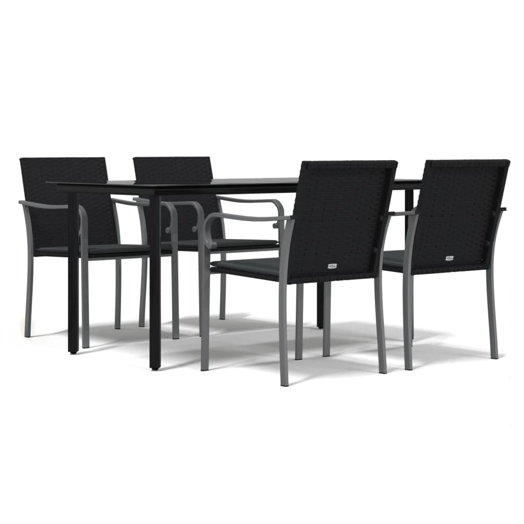 5-tlg. Garten-Essgruppe mit Kissen Poly Rattan und Stahl