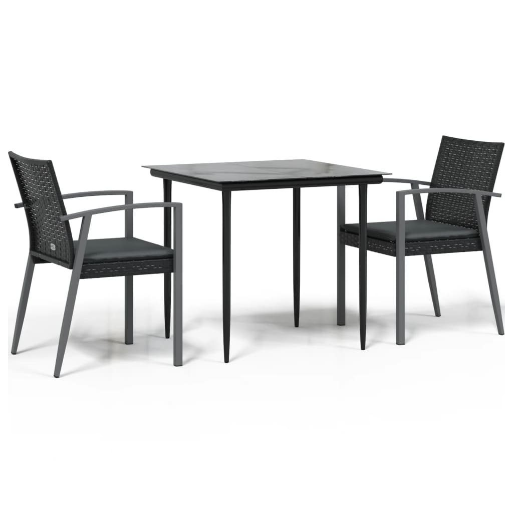 3-tlg. Garten-Essgruppe mit Kissen Poly Rattan und Stahl