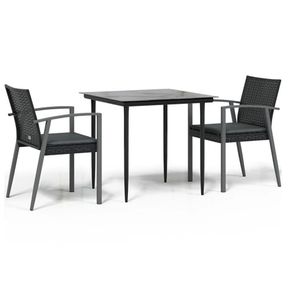 3-tlg. Garten-Essgruppe mit Kissen Poly Rattan und Stahl
