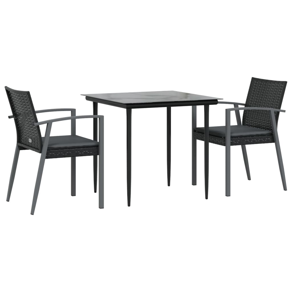 3-tlg. Garten-Essgruppe mit Kissen Poly Rattan und Stahl