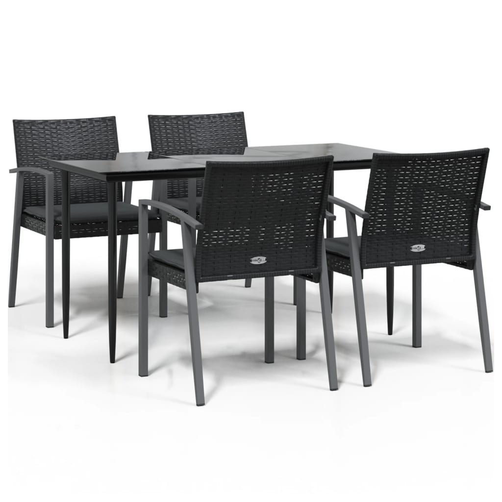 5-tlg. Garten-Essgruppe mit Kissen Poly Rattan und Stahl