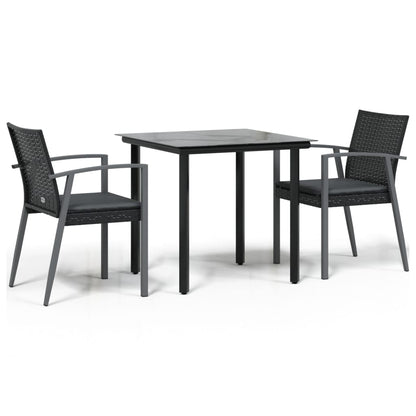 3-tlg. Garten-Essgruppe mit Kissen Poly Rattan und Stahl