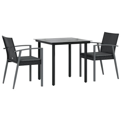 3-tlg. Garten-Essgruppe mit Kissen Poly Rattan und Stahl