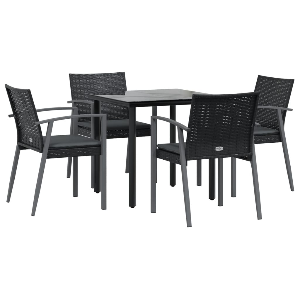 5-tlg. Garten-Essgruppe mit Kissen Poly Rattan und Stahl
