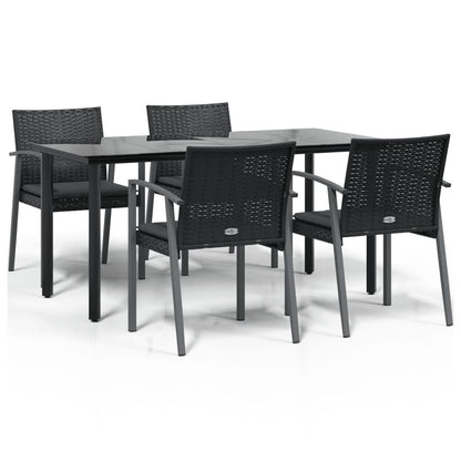 5-tlg. Garten-Essgruppe mit Kissen Poly Rattan und Stahl