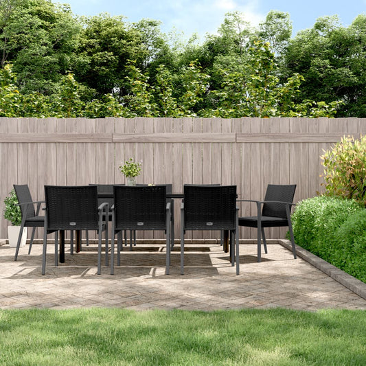 9-tlg. Garten-Essgruppe mit Kissen Poly Rattan und Stahl