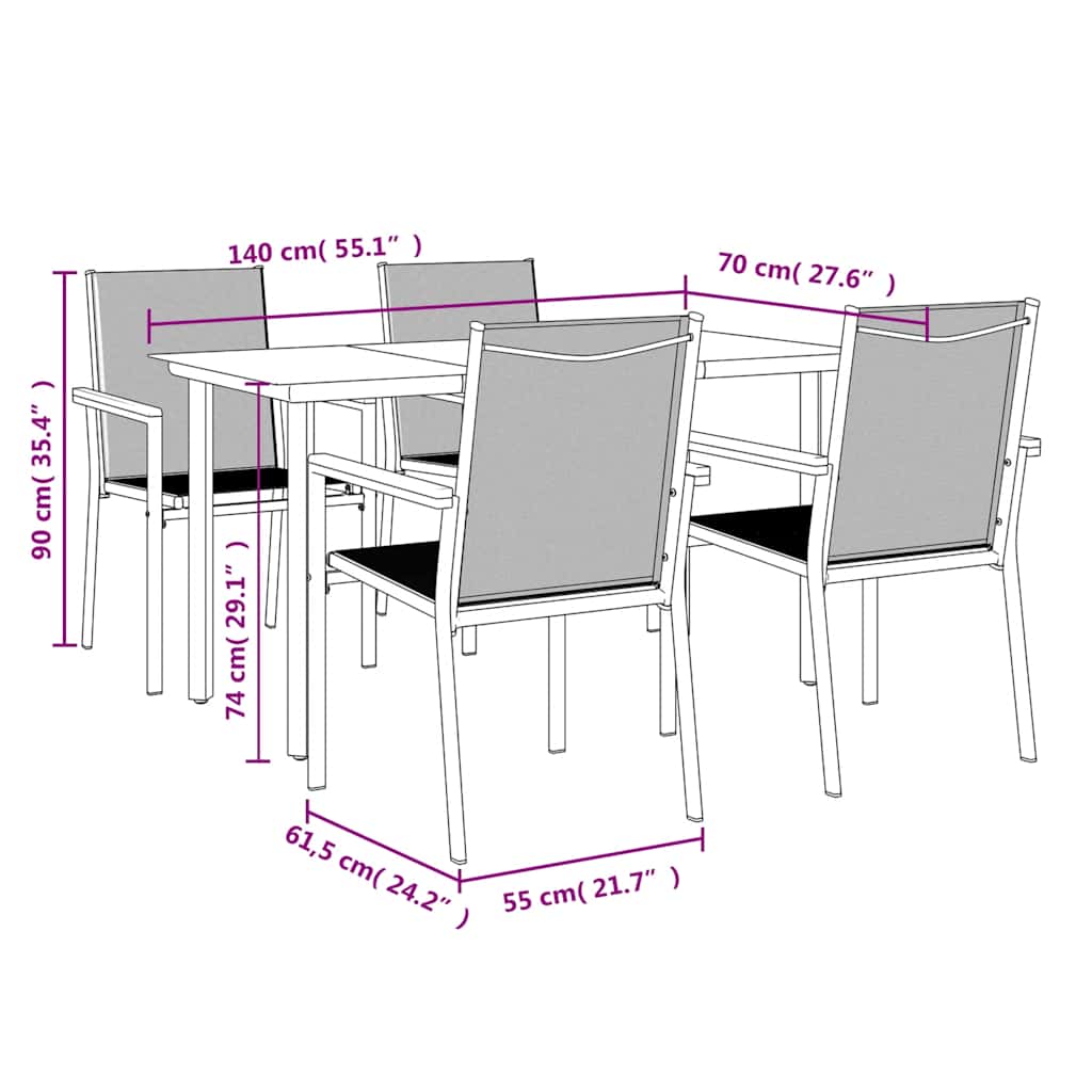 5-tlg. Garten-Essgruppe Schwarz Textilene und Stahl