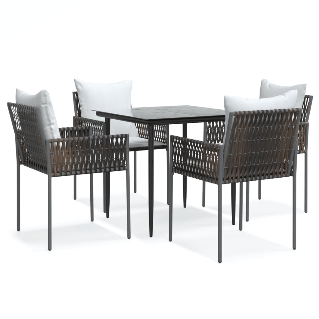 5-tlg. Garten-Essgruppe mit Kissen Poly Rattan und Stahl