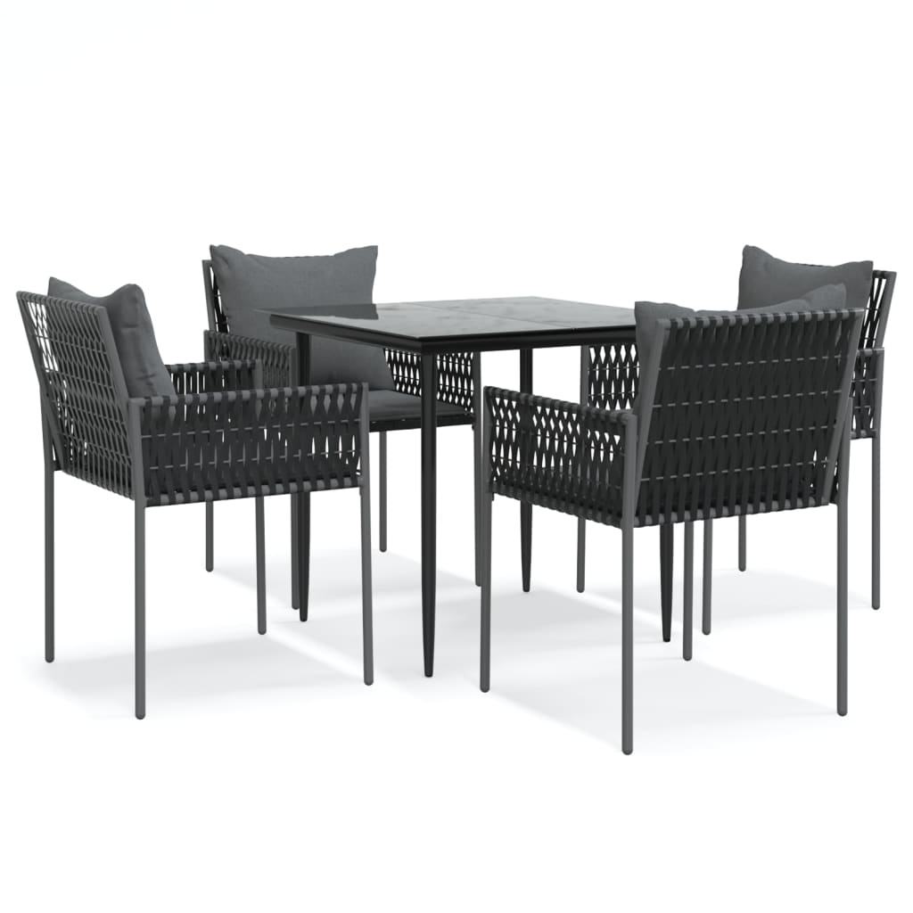 5-tlg. Garten-Essgruppe mit Kissen Poly Rattan und Stahl