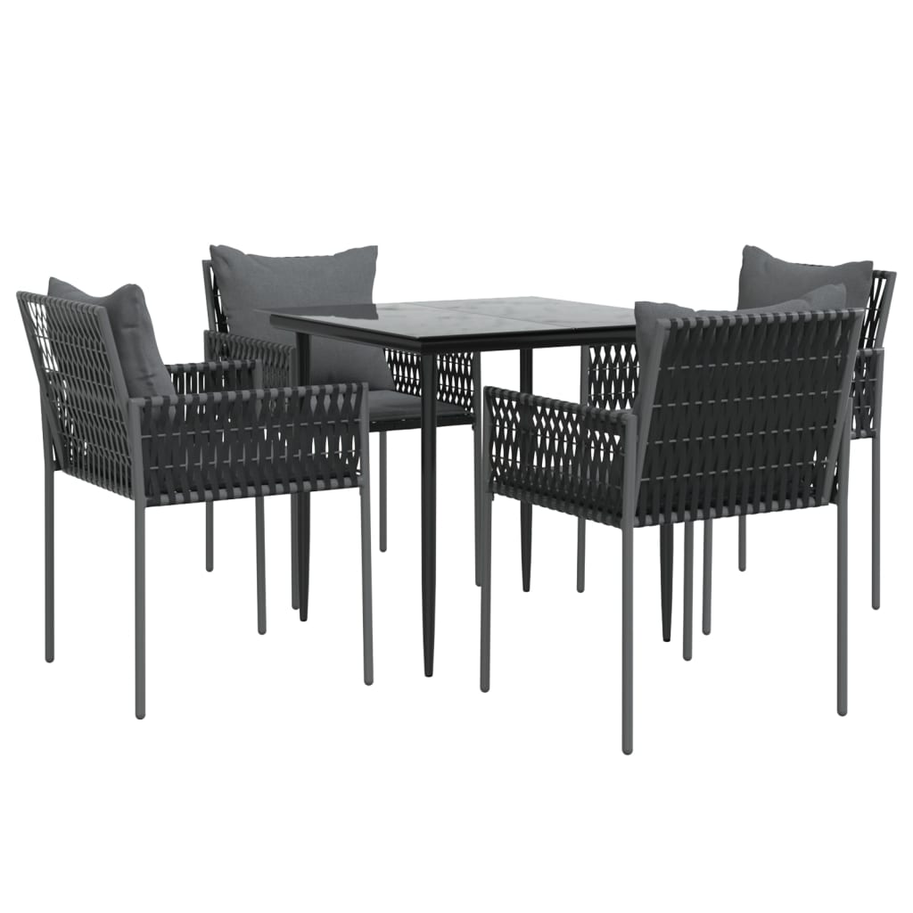 5-tlg. Garten-Essgruppe mit Kissen Poly Rattan und Stahl