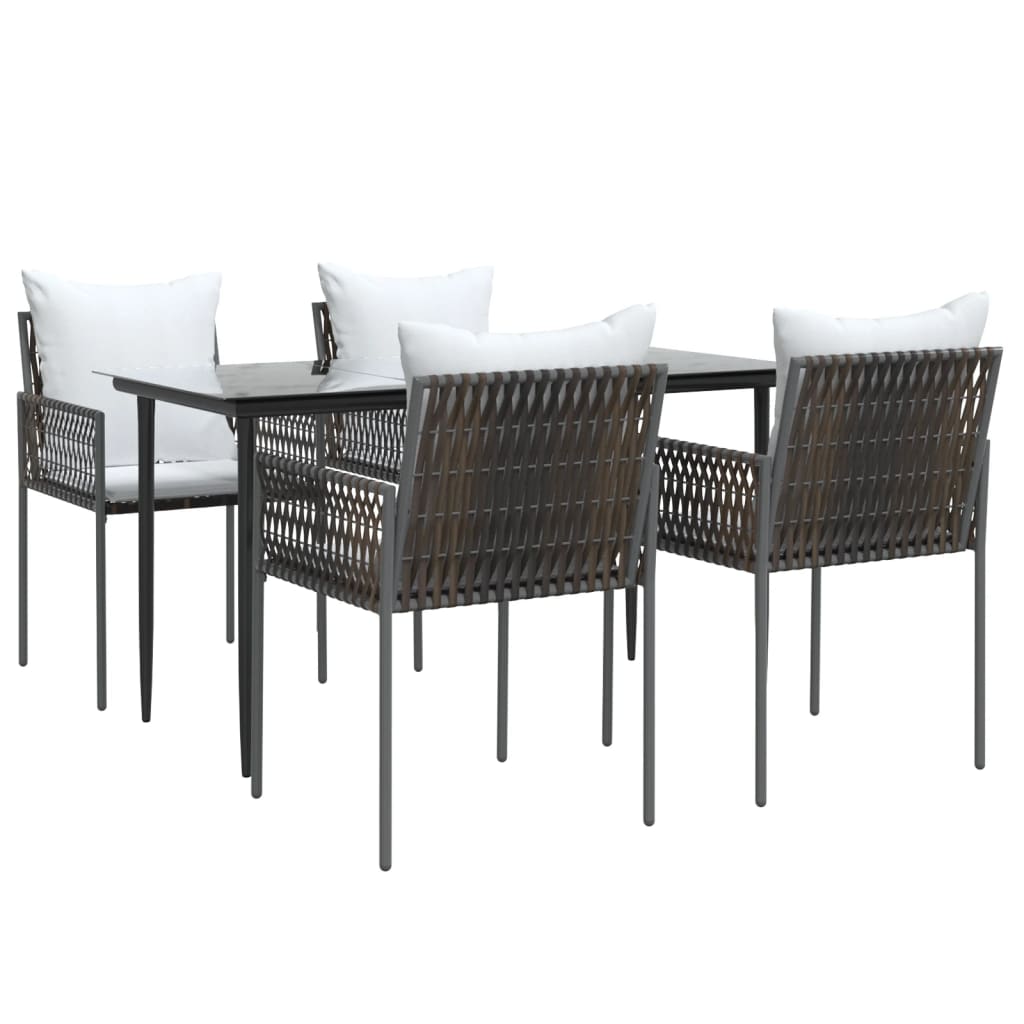 5-tlg. Garten-Essgruppe mit Kissen Poly Rattan und Stahl
