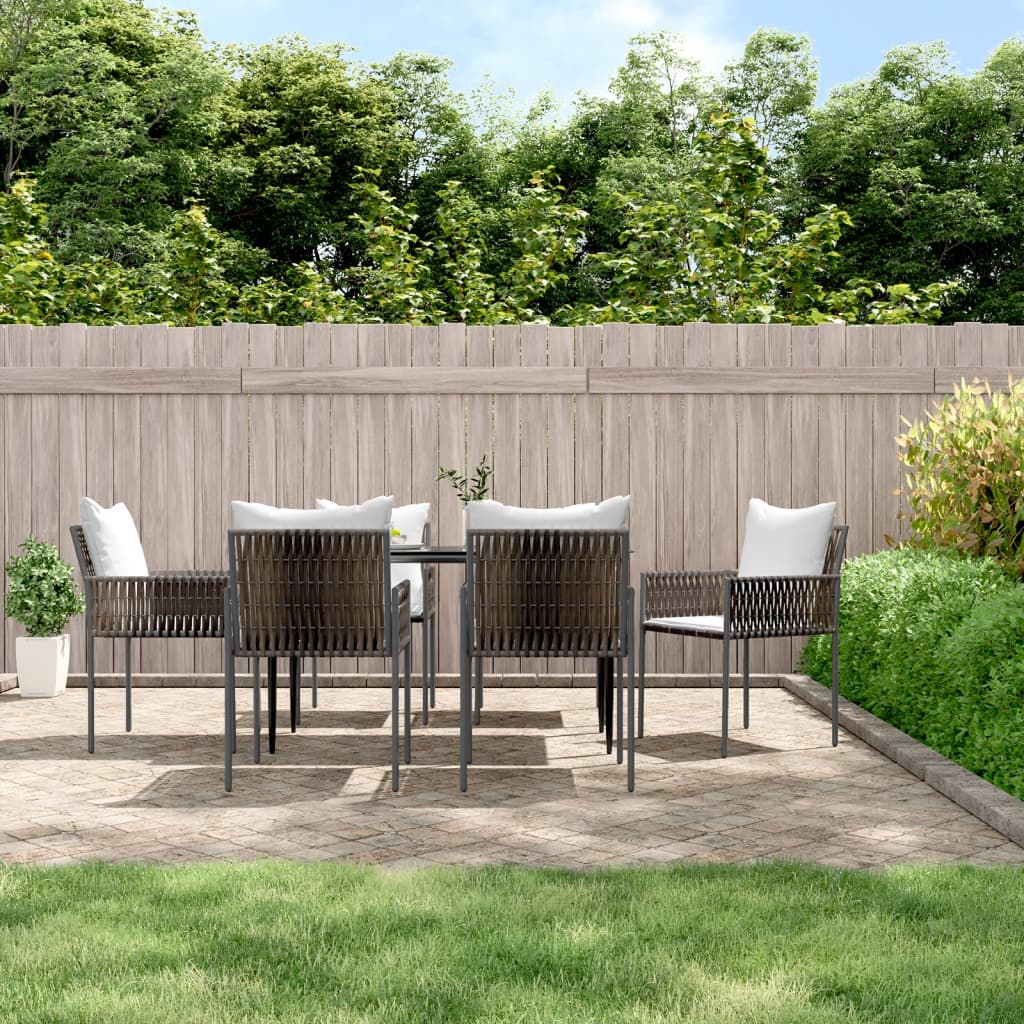 7-tlg. Garten-Essgruppe mit Kissen Poly Rattan und Stahl