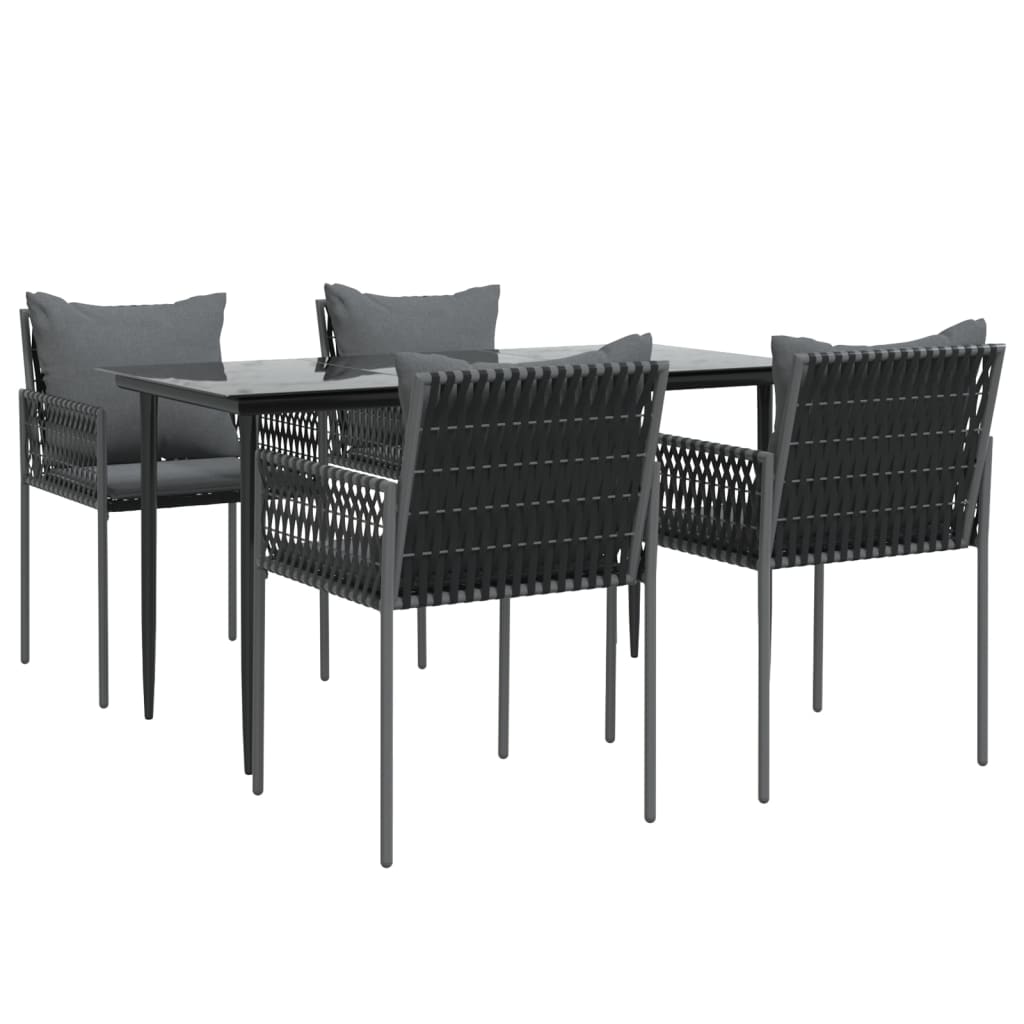 5-tlg. Garten-Essgruppe mit Kissen Poly Rattan und Stahl