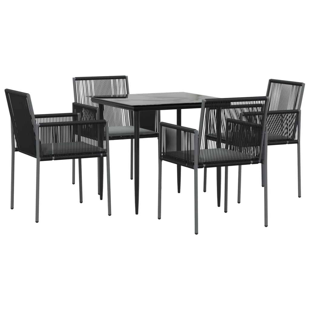 5-tlg. Garten-Essgruppe mit Kissen Schwarz Poly Rattan & Stahl