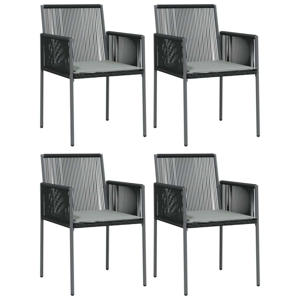 5-tlg. Garten-Essgruppe mit Kissen Schwarz Poly Rattan & Stahl