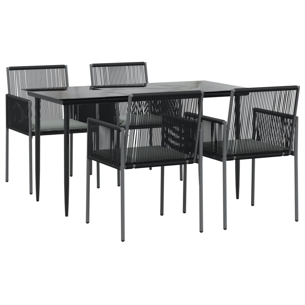 5-tlg. Garten-Essgruppe mit Kissen Schwarz Poly Rattan & Stahl